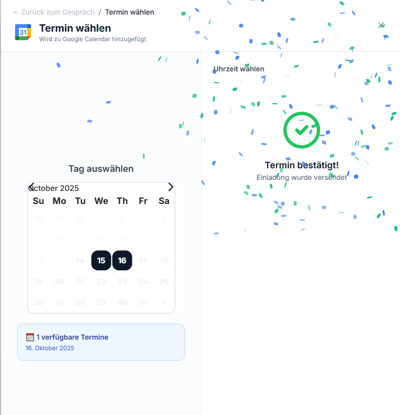 Termin w&auml;hlen & best&auml;tigen Oberfl&auml;che